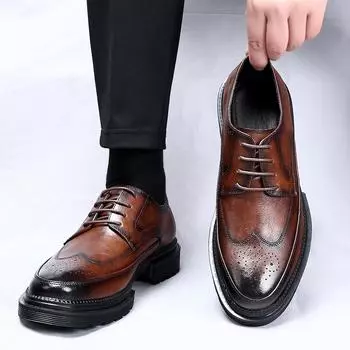 Высококачественные мужские деловые кожаные туфли из натуральной кожи, модные резные мужские туфли на шнуровке, удобные свадебные банкетные туфли 38 чёрный