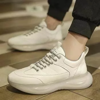 Высококачественные мужские двухслойные спортивные кроссовки из воловьей кожи, нескользящие дышащие кроссовки из ТПУ, белые универсальные спортивные кроссовки 38 чёрный