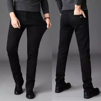 Высококачественные мужские джинсы чистого черного цвета на осень/зиму 2024 года, облегающие прямые универсальные эластичные длинные брюки 28 чёрный