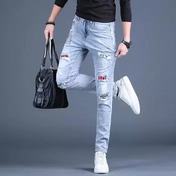 Высококачественные мужские джинсы, новые тонкие мужские брюки на небольшую ногу, весенне-осенние эластичные длинные брюки 28 синий