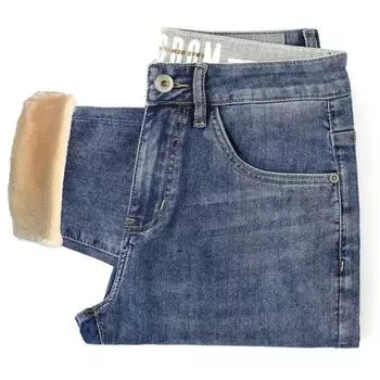 Высококачественные мужские джинсы, утолщенные, новые, облегающие, узкие брюки с вышивкой, осенние и зимние, утолщенные, повседневные, мужские шаровары 28 синий