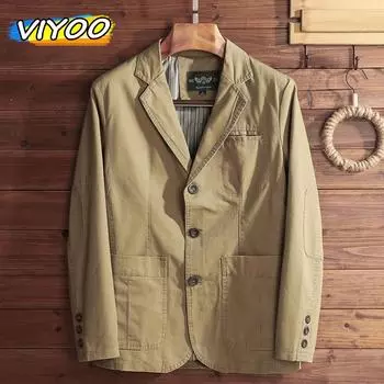 Высококачественные мужские костюмы оверсайз на весну и осень, куртка, хлопковый пиджак, пальто для мужчин, уличная одежда, офисная одежда L хаки