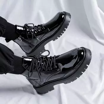 Высококачественные мужские кожаные ботинки осень-зима с высоким верхом, деловые повседневные британские ботильоны, лакированные кожаные ботинки с высоким верхом 38 чёрный