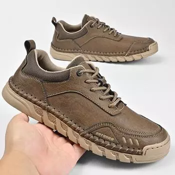 Высококачественные мужские кроссовки ручной работы из натуральной кожи 2024 года, повседневная обувь для отдыха на открытом воздухе, дизайнерская обувь для офиса и прогулок 38 чёрный