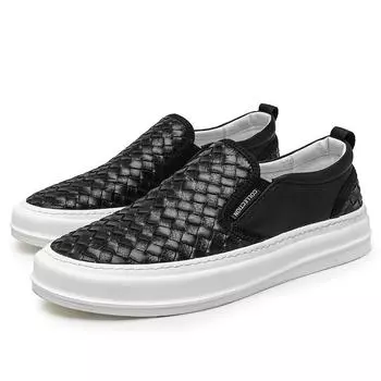 Высококачественные мужские кроссовки ручной работы с круглым носком, роскошные мужские удобные туфли для отдыха на природе, для офиса, вождения, прогулок 38 чёрный