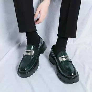 Высококачественные мужские модные классические туфли с круглым носком из зеленой кожи, брендовые мужские удобные толстые подошвы, увеличенные туфли дерби 38 зелёный