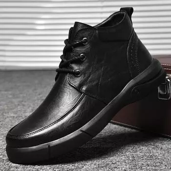 Высококачественные мужские мотоциклетные ботинки, теплая зимняя повседневная обувь, модные деловые ботинки из натуральной кожи, резиновые мужские ботильоны на шнуровке 38