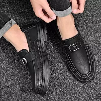 Высококачественные мужские новые модные повседневные кожаные туфли на толстой подошве, бренд для осени, удобные деловые кожаные туфли для мужчин 38 чёрный