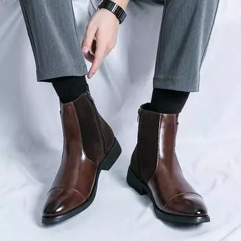 Высококачественные мужские остроносые ботинки, классические повседневные кожаные ботинки челси, деловые ботильоны, высокие ботинки в британском стиле 38 чёрный