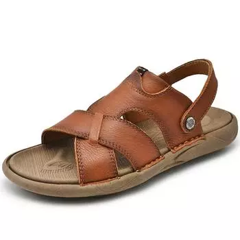 Высококачественные мужские пляжные сандалии, дышащие, двухразовые мужские сандалии, нескользящие мужские тапочки из натуральной коровьей кожи 38 чёрный