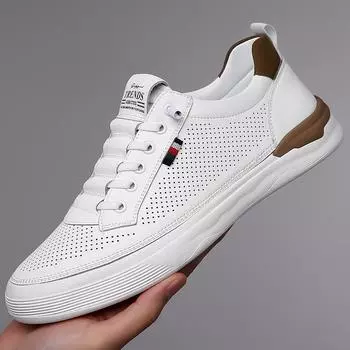 Высококачественные мужские повседневные кожаные туфли на плоской подошве, летняя мода, удобные нескользящие оксфордские туфли, дышащая обувь для скейтборда 38 белый