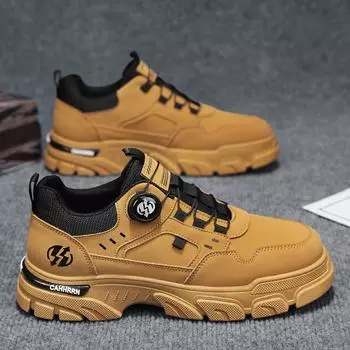Высококачественные мужские повседневные кроссовки весна-осень мужские ботинки трендовые вращающиеся пуговицы повседневная обувь для мужчин рабочая обувь короткие ботинки 39 жёлтый