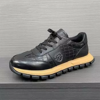 Высококачественные мужские повседневные туфли из натуральной коровьей кожи, модные европейские кроссовки осень-зима 2024 года, роскошные элегантные однотонные черные кроссовки 38 чёрный