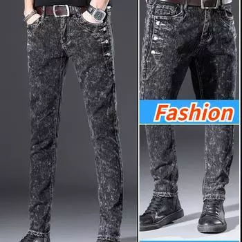 Высококачественные мужские повседневные уличные модные джинсовые брюки с принтом до щиколотки 27 чёрный