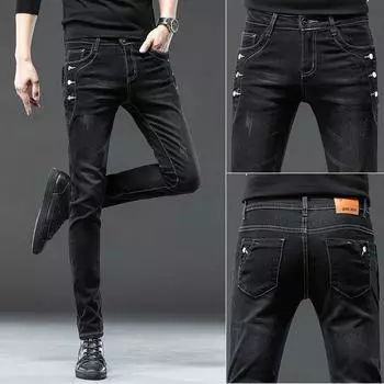 Высококачественные мужские повседневные уличные модные джинсовые брюки с принтом до щиколотки 27 чёрный