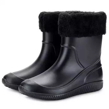 Высококачественные мужские резиновые сапоги, водонепроницаемые рабочие ботинки длиной до середины голени, весенние и осенние рыболовные сапоги, мужские теплые зимние дождевые сапоги Botas Hombre 39 черный белый