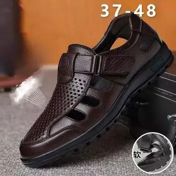 Высококачественные мужские сандалии из натуральной кожи, папины туфли, толстая подошва, нескользящие повседневные сандалии, мужская пляжная обувь, большой размер 47 38 чёрный