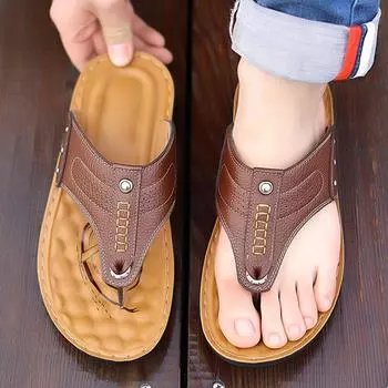 Высококачественные мужские шлепанцы из коровьей кожи, повседневная пляжная обувь, модные мужские сандалии для отдыха на открытом воздухе с мягкой нескользящей подошвой 38 чёрный