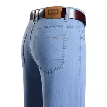 Высококачественные мужские тонкие джинсы из тенселя, классические модные деловые повседневные свободные прямые джинсовые брюки, мужские эластичные брендовые брюки 28 светло-синий