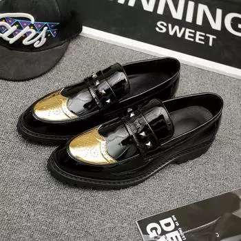 Высококачественные мужские туфли из лакированной кожи с круглым носком, нескользящие, на низком каблуке, дизайнерские туфли-лоферы для бальных вечеринок 38 чёрный