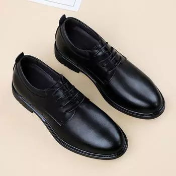 Высококачественные мужские удобные деловые повседневные кожаные туфли высотой 6-8 см, весенние новые брендовые модные туфли на шнуровке для джентльменов 35 чёрный