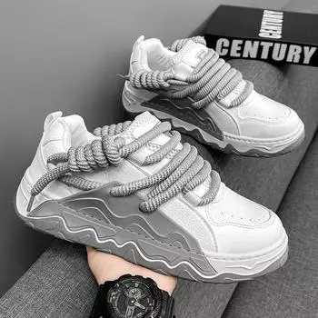 Высококачественные мужские вулканизированные туфли 2024 года, новые универсальные повседневные кроссовки на шнуровке для мужчин, удобные кроссовки на толстой подошве 39