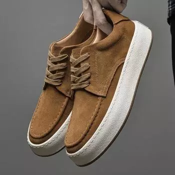 Высококачественные мужские замшевые туфли Повседневная обувь на толстой подошве Кроссовки Мужская деловая обувь для поездок на работу Модные туфли-оксфорды 38 серый