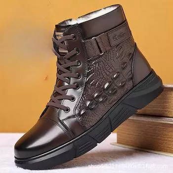 Высококачественные мужские зимние ботинки из натуральной кожи, зимняя обувь из бархата и хлопка, дизайнерские теплые ботильоны из кашемира на шнуровке для мужчин 38 чёрный