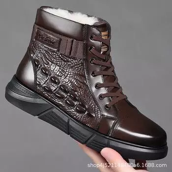 Высококачественные мужские зимние ботинки из натуральной кожи, зимняя обувь из бархата и хлопка, дизайнерские теплые ботильоны из кашемира на шнуровке для мужчин 38 чёрный