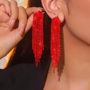 Высококачественные невыцветающие красные длинные серьги с бахромой, антиаллергенные, изысканные, универсальные, женские серьги, 1 пара