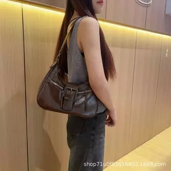 Высококачественные нишевые женские сумки, сумки-подмышки, ретро-сумки в форме полумесяца, модные сумки, женские сумки-мессенджеры темно-коричневого