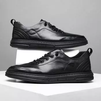 Высококачественные новые мужские повседневные туфли из натуральной кожи, модные крутые туфли для скейтбординга на плоской подошве, мужские кроссовки из коровьей кожи 38 чёрный
