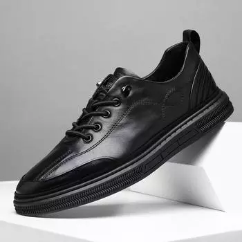 Высококачественные новые мужские повседневные туфли из натуральной кожи, модные крутые туфли для скейтбординга на плоской подошве, мужские кроссовки из коровьей кожи 38 чёрный