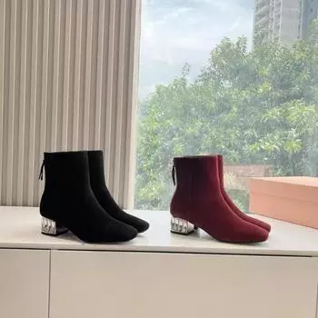 Высококачественные новые осенне-зимние замшевые матовые кожаные натуральная кожаная подошва с толстым каблуком и молнией сзади короткие женские сапоги 35 чёрный