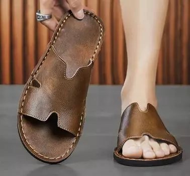Высококачественные Новые Роскошные Мужские Летние Шлепанцы из Натуральной Кожи Крутые Дышащие Противоскользящие Уличные Модные Пляжные Туфли 38