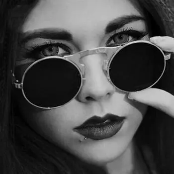 Высококачественные очки в металлической оправе в стиле стимпанк, круглые солнцезащитные очки унисекс, флип-очки, винтажные ретро-брендовые дизайнерские популярные женские круглые солнцезащитные очки Oculos Unique