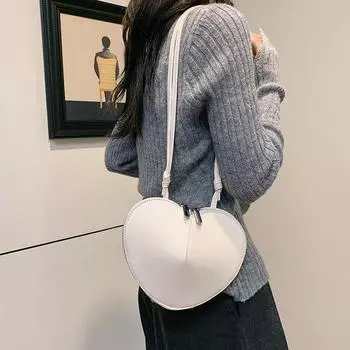 Высококачественные однотонные женские сумки через плечо из искусственной кожи на молнии со швейной нитью в форме сердца, универсальные сумки через плечо