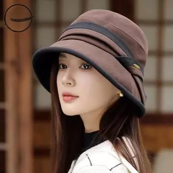 Высококачественные осенне-зимние цветные ремни с простыми рыболовными ремешками, универсальные модные женские шляпы-тазики one size чёрный