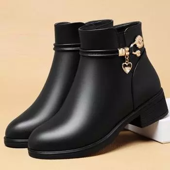 Высококачественные осенне-зимние модные мягкие кожаные женские сапоги женские теплые меховые черные ботильоны женские зимние сапоги большие размеры 35-43 35