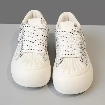 Высококачественные парусиновые туфли маленькие белые туфли 2024 года, новые туфли с ракушкой, маленькие привидения, большие туфли с толстой подошвой, универсальные туфли для серфинга 35 бежевый