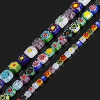 Высококачественные плоские квадратные бусины с несколькими узорами, гладкие стеклянные бусины для изготовления ювелирных украшений, браслет, ожерелье, серьги 6*6mm 63pcs