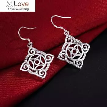Высококачественные подвески из стерлингового серебра 925 пробы, изысканные резные квадратные серьги для женщин, свадебных вечеринок, ювелирных изделий, рождественских подарков