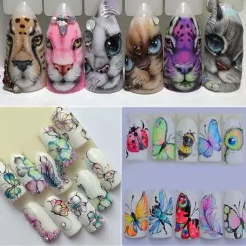 Высококачественные популярные наклейки для ногтей, переносимые водой, сделай сам, украшения для нейл-арта, животные, для девочек, нейл-арт, перья, 5 листов/лот, горячая распродажа для женщин 3