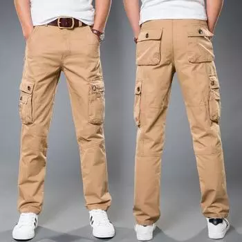 Высококачественные повседневные брюки, мужские брюки для бега, свободные брюки-карго, модные черные брюки с несколькими карманами, рабочая одежда 28 хаки