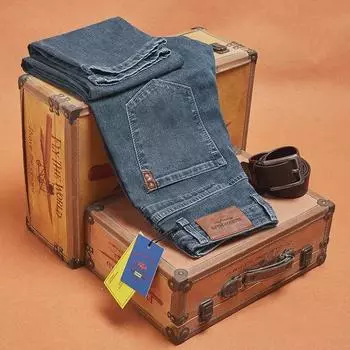 Высококачественные повседневные джинсы Daniu Stretch для молодых мужчин — свободные прямые, ретро-стирка, весенний фасон 29 (Waist 2 2 ) for 110 Jin