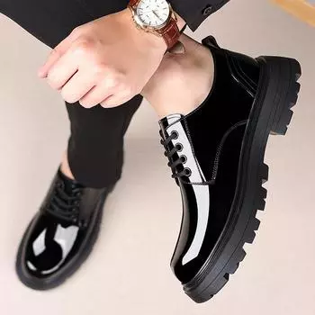 Высококачественные повседневные туфли из лакированной кожи в британском стиле для банкета, черные классические туфли с круглым носком для офиса и офиса 38 чёрный