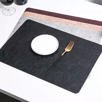 Высококачественные прямоугольные подставки под тарелки, нескользящие, 3D-цветочные, резные, подставки под тарелки для обеденного стола, искусственная кожа, маслостойкие, подстаканники, el as shown