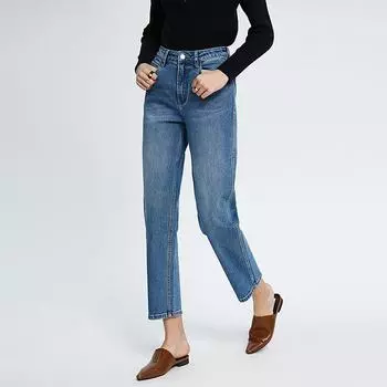 Высококачественные прямые джинсы для женщин в стиле ретро, облегающие фигуру эластичные брюки с высокой талией и девятью точками. 25 синий