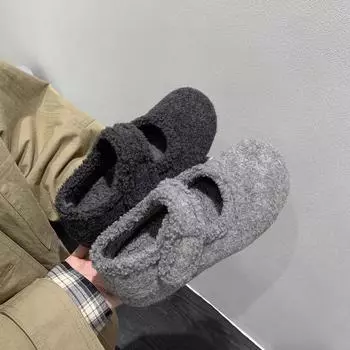 Высококачественные пушистые туфли в зарубежном стиле для женской верхней одежды 2024 года, новые осенне-зимние туфли-лодочки Mary Jane в стиле французского ретро на плоской подошве 35 темно-коричневого