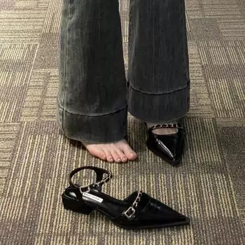 Высококачественные пустые туфли Мэри Джейн из кожи, женские туфли с одним словом, цепочка, высокие каблуки, босоножки на высоком каблуке 35